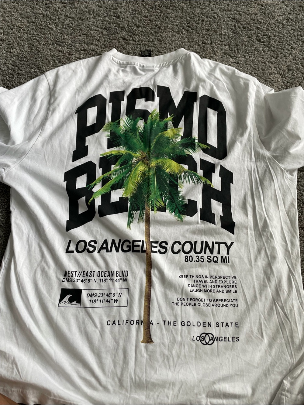H&M White Tee with Green Palm Beach Graphic